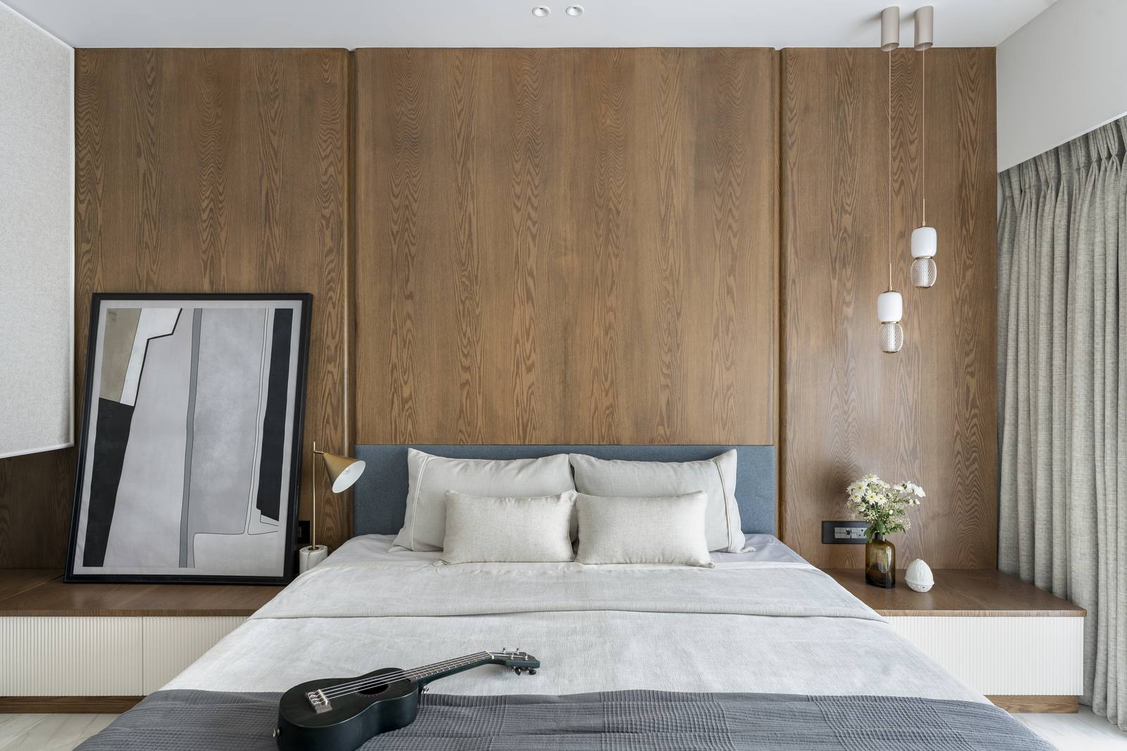 Happy homeowners' finished bedroom retreat