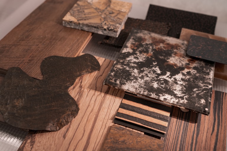 Material and finish swatches selected for a turnkey interior project