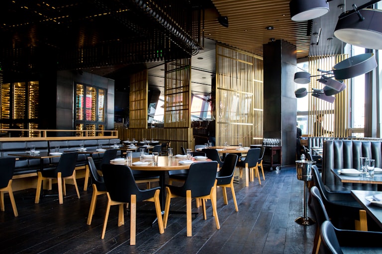 Contemporary restaurant interior design style with statement lighting